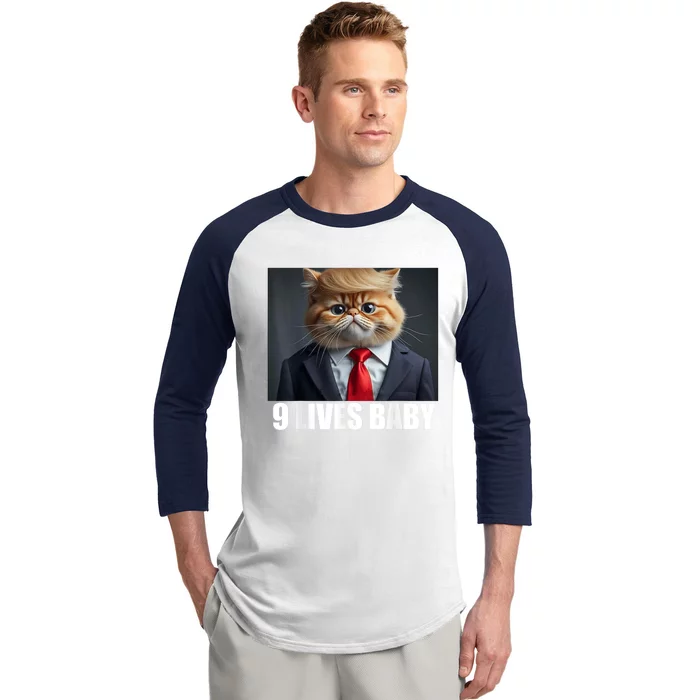 Cat Trump 9 Lives Baby Funny Baseball Sleeve Shirt