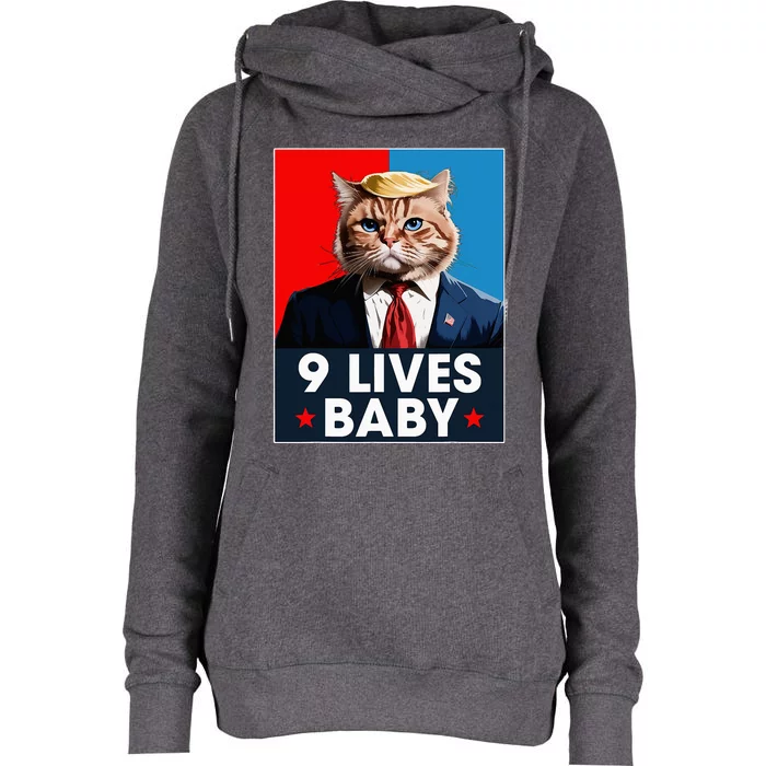 Cat Trump 9 Lives Baby Funny Trump Cat 9 Lives Baby Womens Funnel Neck Pullover Hood