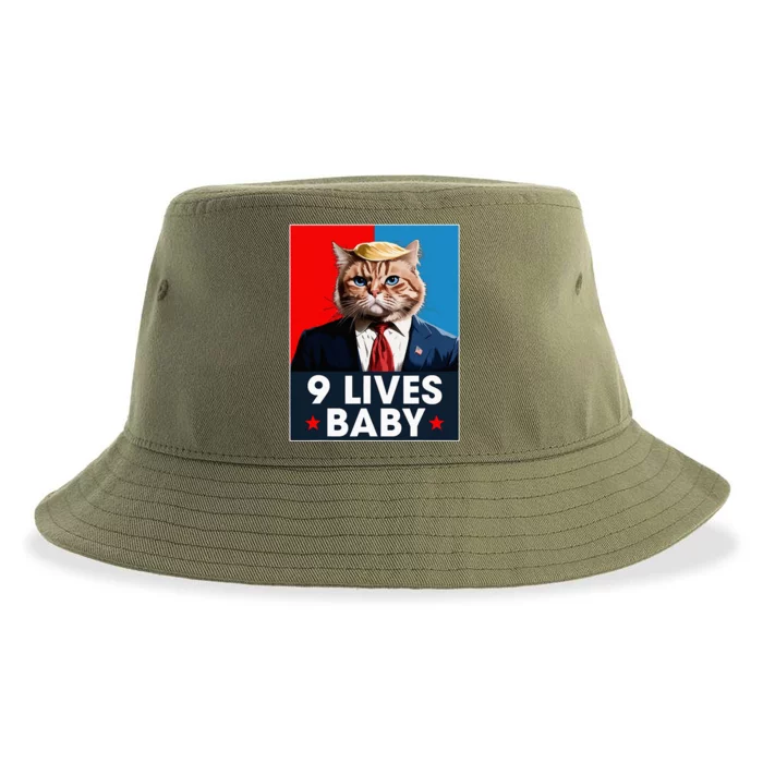 Cat Trump 9 Lives Baby Funny Trump Cat 9 Lives Baby Sustainable Bucket Hat