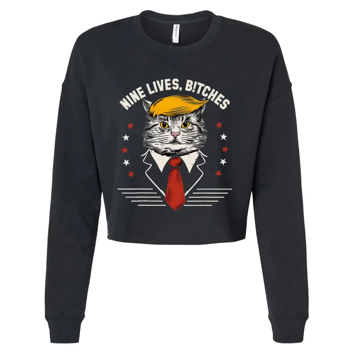 Cat Trump 9 Lives Cropped Pullover Crew