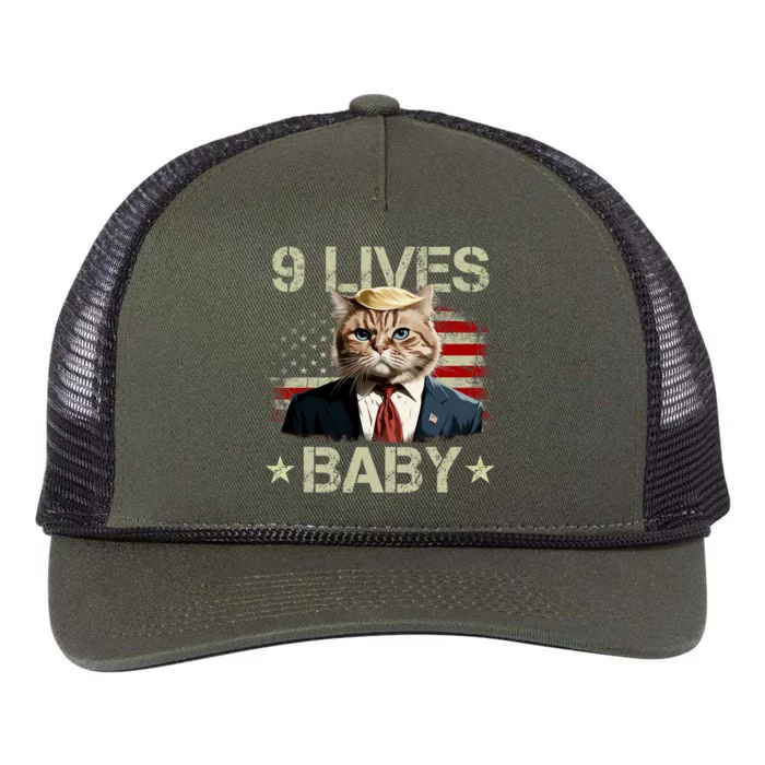 Cat Trump 9 Lives Baby Funny Trump Cat 9 Lives Baby Retro Rope Trucker Hat Cap