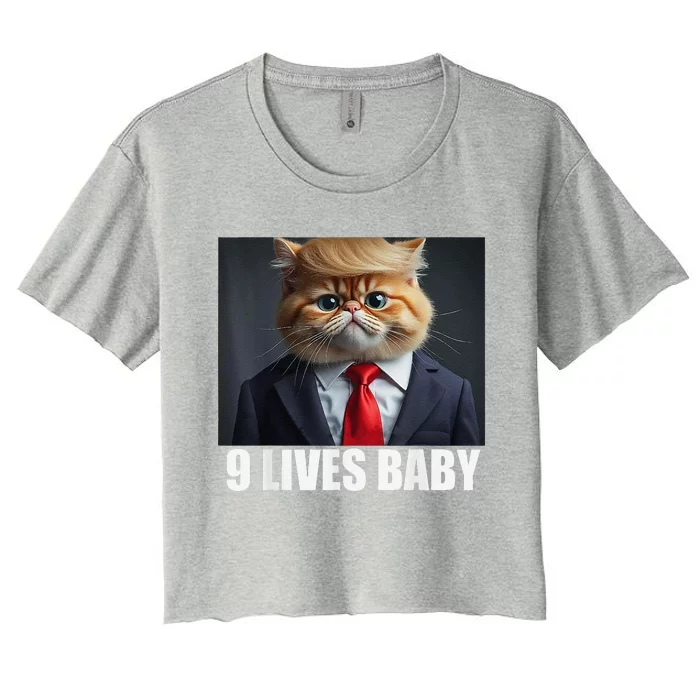 Cat Trump 9 Lives Baby Women's Crop Top Tee