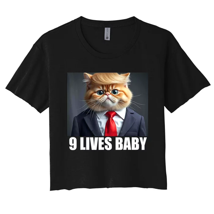 Cat Trump 9 Lives Baby Women's Crop Top Tee