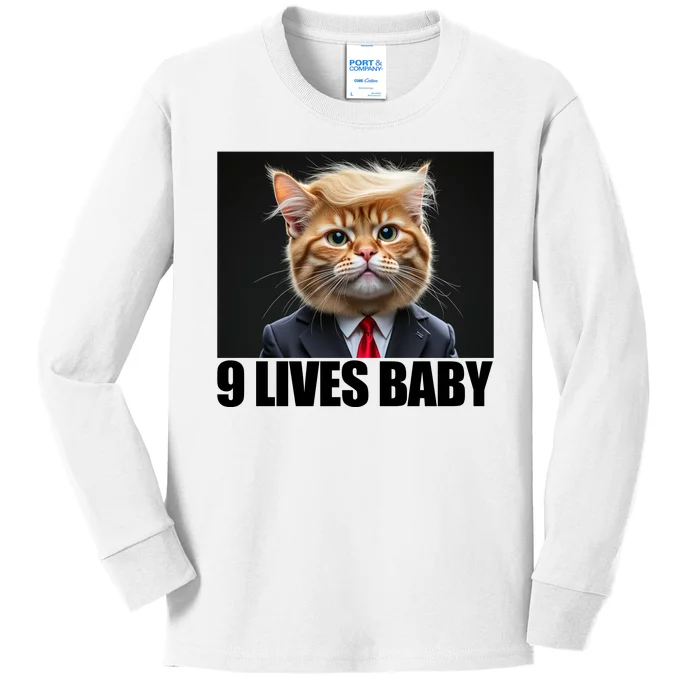 Cat Trump 9 Lives Baby Kids Long Sleeve Shirt