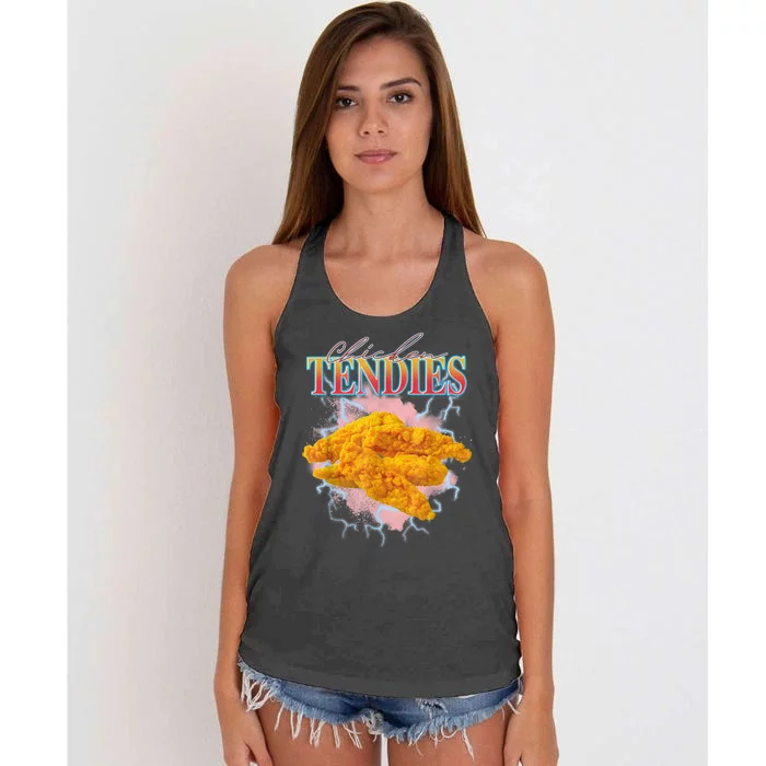 Chicken Tendies 90s Bootleg Style Foodie Funny Meme Women's Knotted Racerback Tank