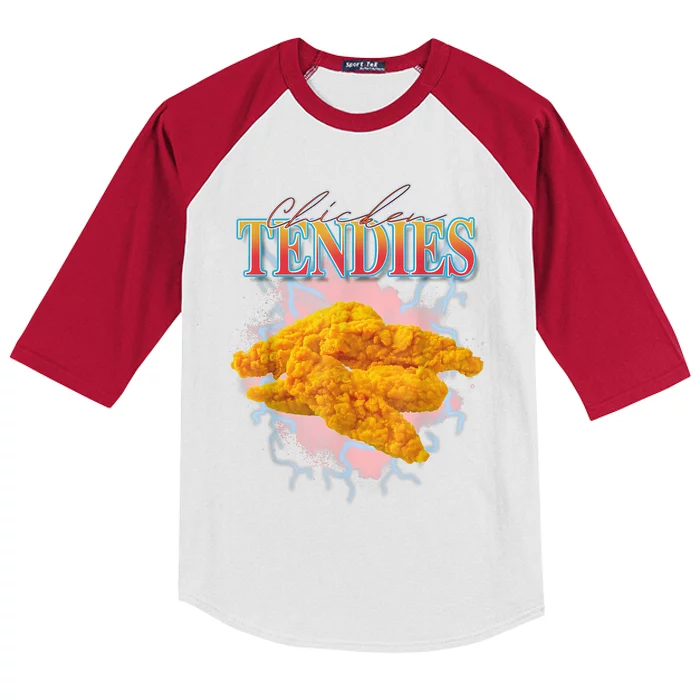 Chicken Tendies 90s Bootleg Style Foodie Funny Meme Kids Colorblock Raglan Jersey