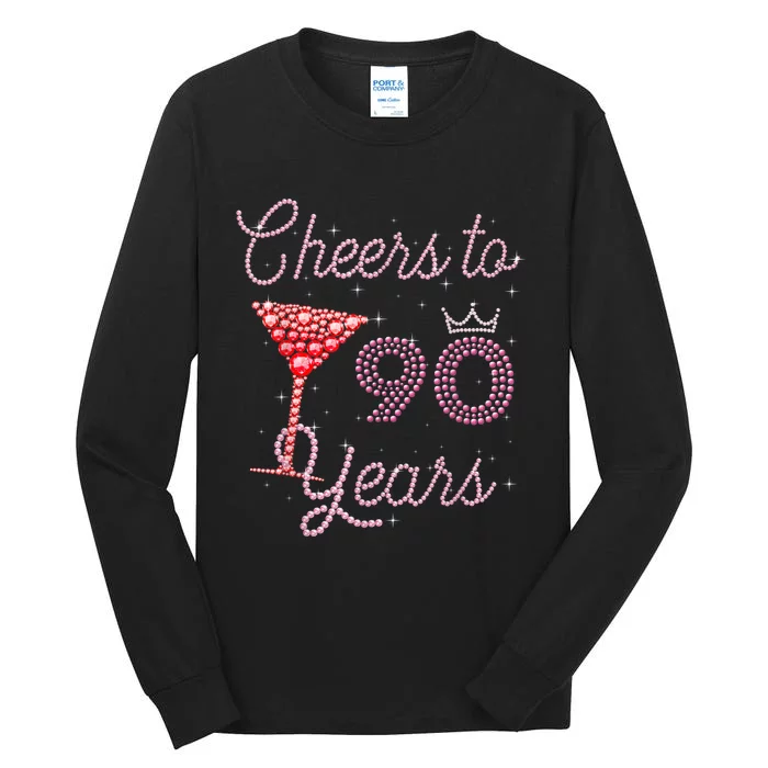 Cheers To 90 Years 90th Birthday 90 Years Old Bday Tall Long Sleeve T-Shirt