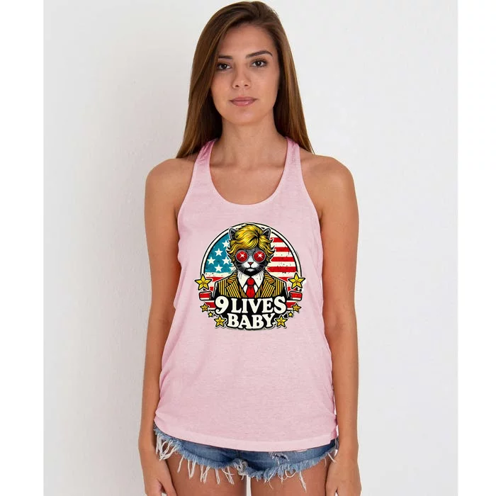 Cat Trump 9 Lives Baby Women's Knotted Racerback Tank