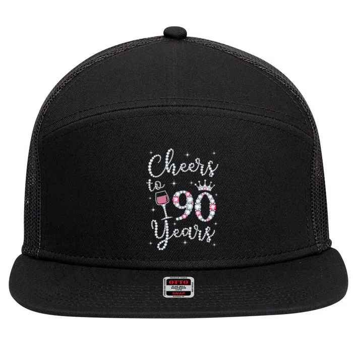 Cheers to 90 Years 1929 90Th Birthday Gift Tee For WoM.e.ns 7 Panel Mesh Trucker Snapback Hat