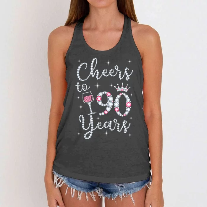 Cheers to 90 Years 1929 90Th Birthday Gift Tee For WoM.e.ns Women's Knotted Racerback Tank