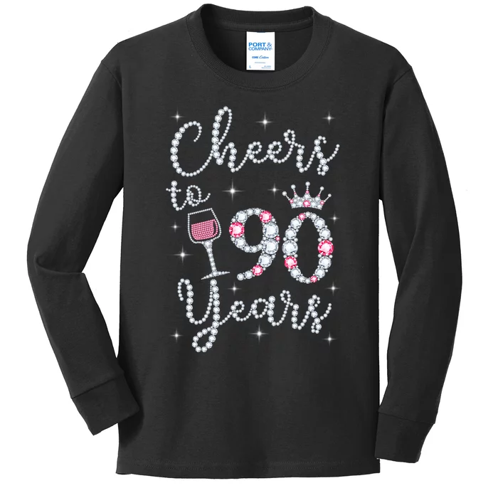 Cheers to 90 Years 1929 90Th Birthday Gift Tee For WoM.e.ns Kids Long Sleeve Shirt