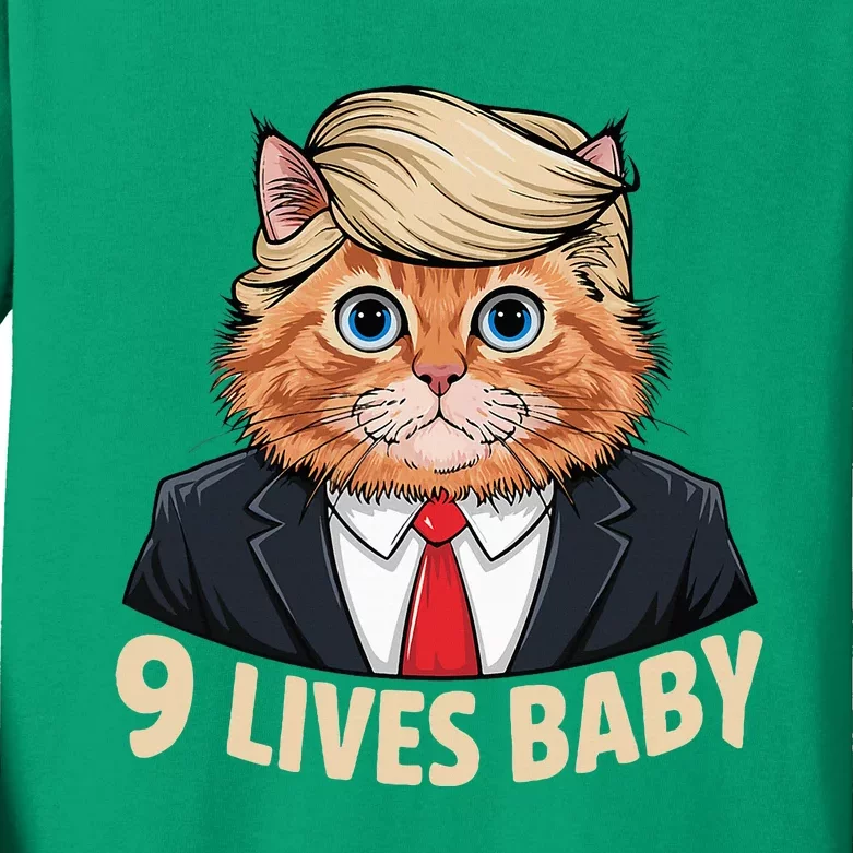 Cat Trump 9 Lives Baby Kids Long Sleeve Shirt