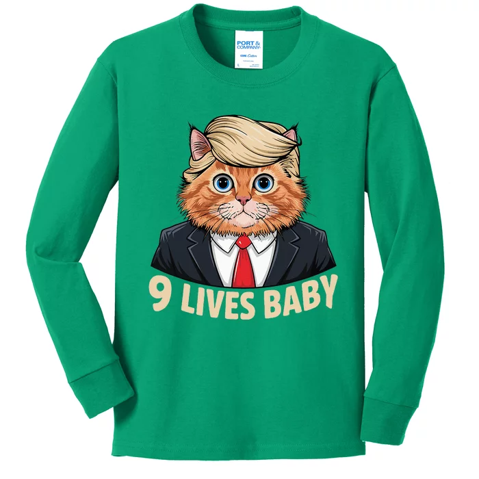 Cat Trump 9 Lives Baby Kids Long Sleeve Shirt