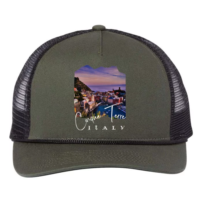 Cinque Terre At Night Cinque Terre Souvenir Retro Rope Trucker Hat Cap