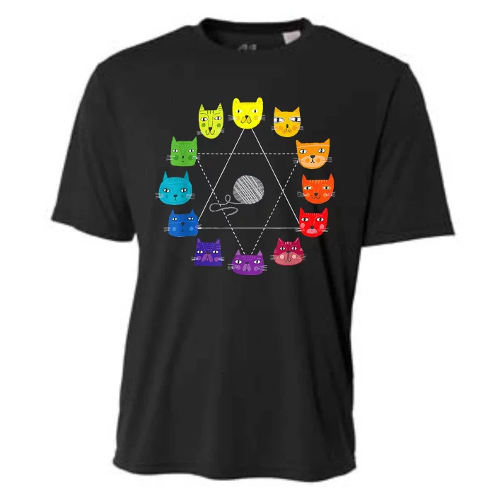 Cat Themed Artist Color Wheel Educational Art Teacher Cooling Performance Crew T-Shirt