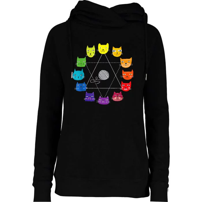 Cat Themed Artist Color Wheel Educational Art Teacher Womens Funnel Neck Pullover Hood