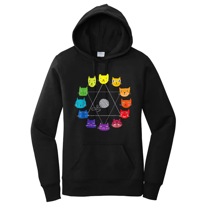 Cat Themed Artist Color Wheel Educational Art Teacher Women's Pullover Hoodie