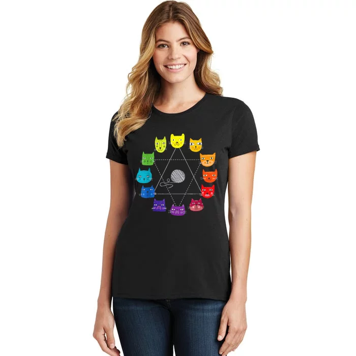 Cat Themed Artist Color Wheel Educational Art Teacher Women's T-Shirt