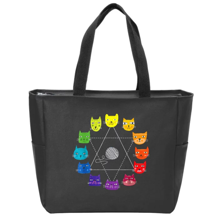 Cat Themed Artist Color Wheel Educational Art Teacher Zip Tote Bag