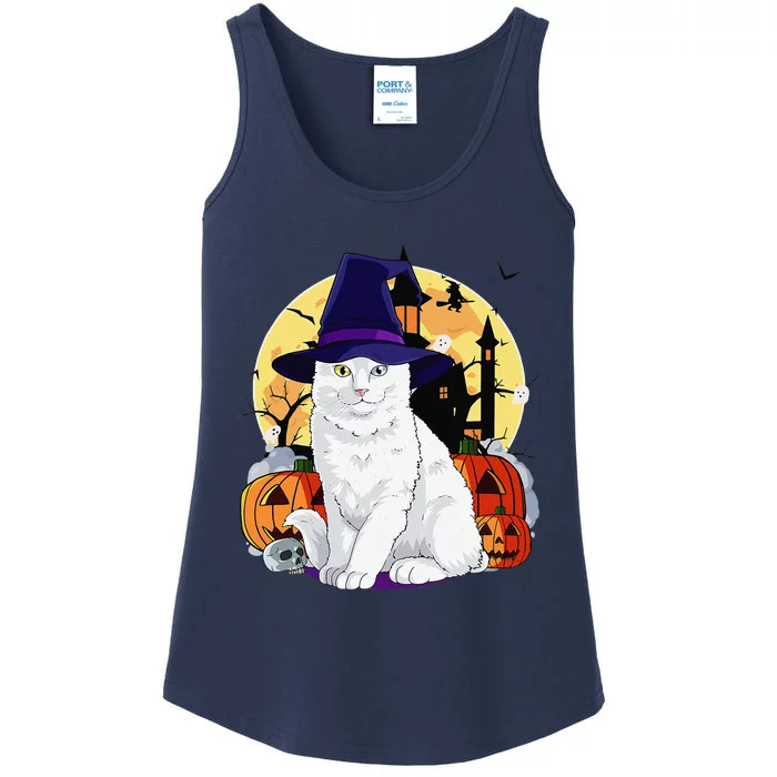 Cute Turkish Angora Cat Halloween Witch Pumpkin Ladies Essential Tank