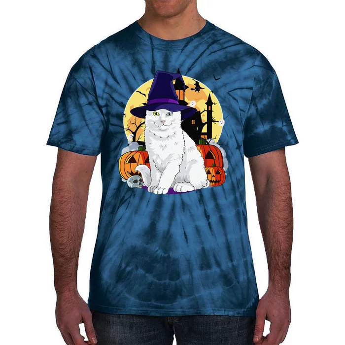 Cute Turkish Angora Cat Halloween Witch Pumpkin Tie-Dye T-Shirt