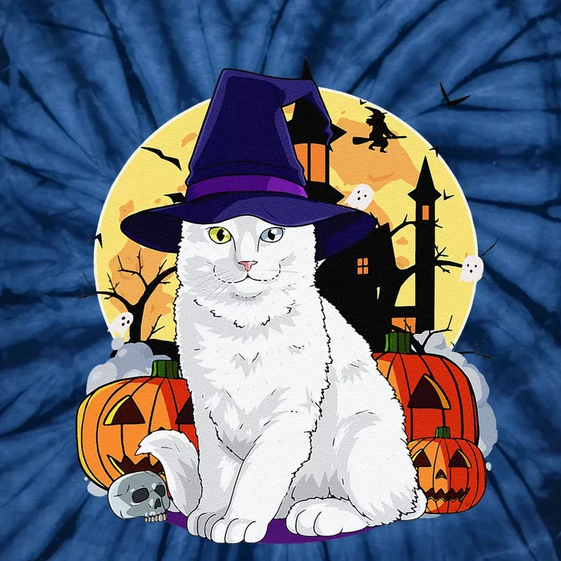 Cute Turkish Angora Cat Halloween Witch Pumpkin Tie-Dye T-Shirt