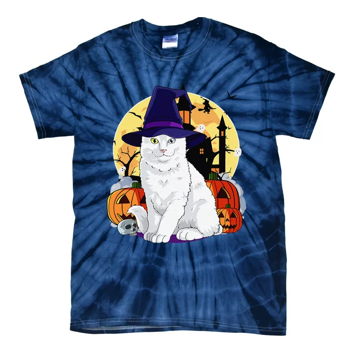 Cute Turkish Angora Cat Halloween Witch Pumpkin Tie-Dye T-Shirt