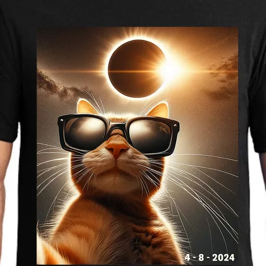 Cat Taking A Selfie With Solar 2024 Eclipse Wearing Glasses Pajama Set