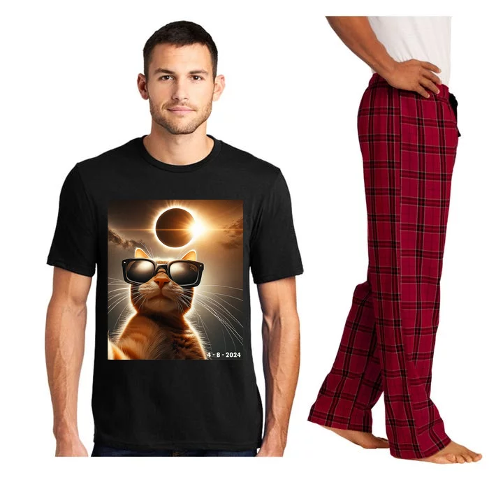 Cat Taking A Selfie With Solar 2024 Eclipse Wearing Glasses Pajama Set