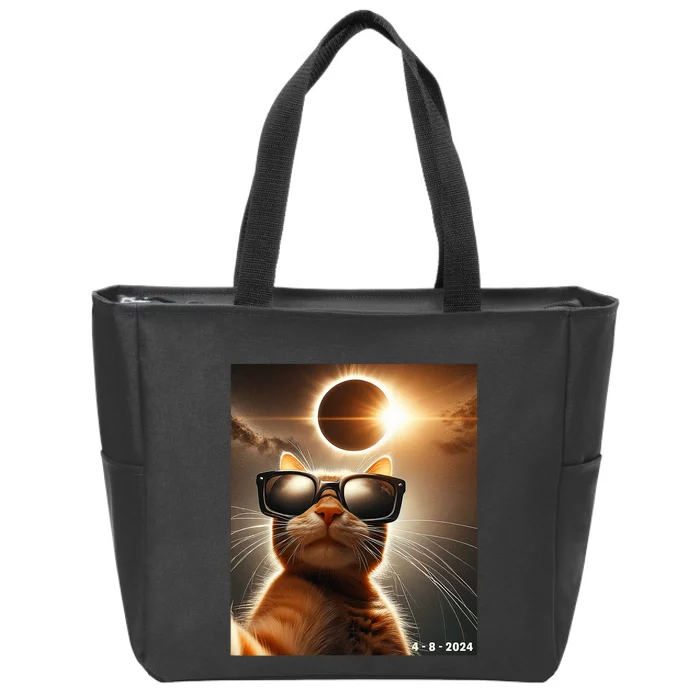 Cat Taking A Selfie With Solar 2024 Eclipse Wearing Glasses Zip Tote Bag