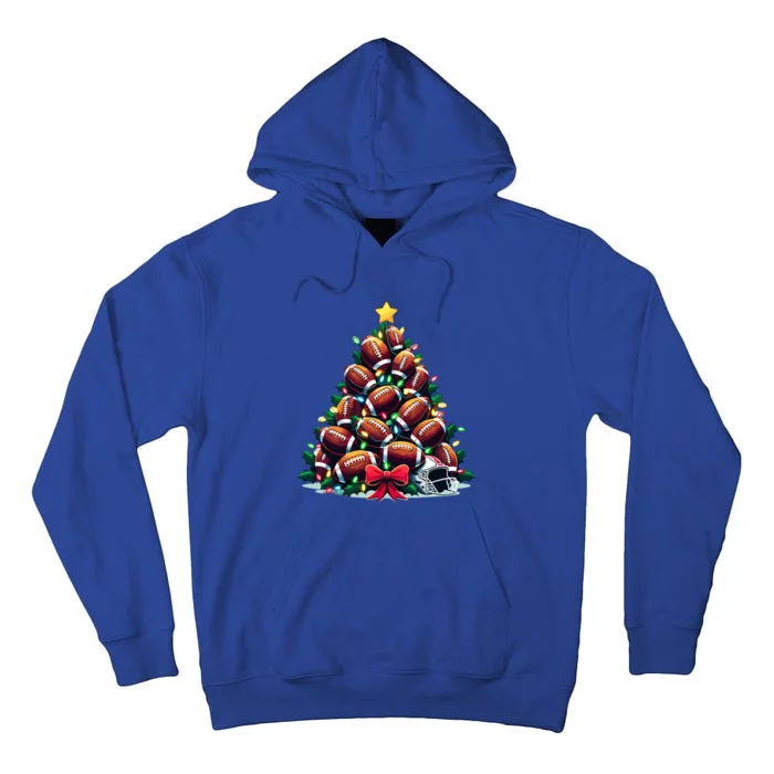 Christmas Tree American Football And Lights Xmas Pajama Funny Gift Tall Hoodie