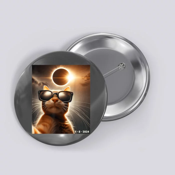 Cat Taking A Selfie With Solar 2024 Eclipse Wearing Glasses Button