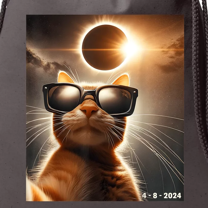 Cat Taking A Selfie With Solar 2024 Eclipse Wearing Glasses Drawstring Bag