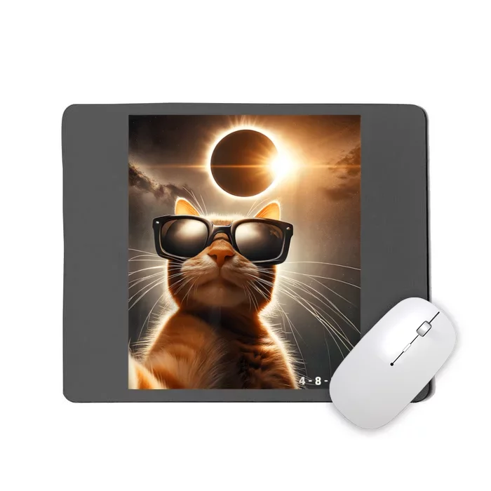 Cat Taking A Selfie With Solar 2024 Eclipse Wearing Glasses Mousepad