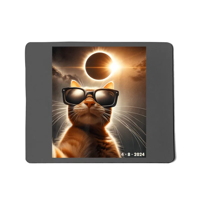 Cat Taking A Selfie With Solar 2024 Eclipse Wearing Glasses Mousepad