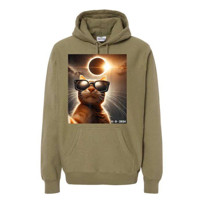 Cat Taking A Selfie With Solar 2024 Eclipse Wearing Glasses Premium Hoodie