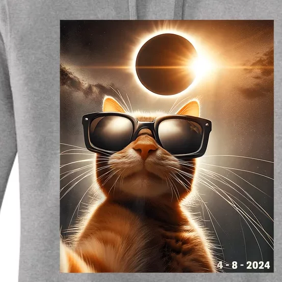 Cat Taking A Selfie With Solar 2024 Eclipse Wearing Glasses Women's Pullover Hoodie