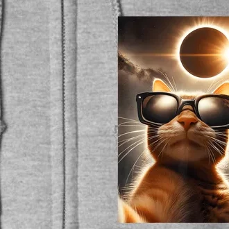 Cat Taking A Selfie With Solar 2024 Eclipse Wearing Glasses Full Zip Hoodie