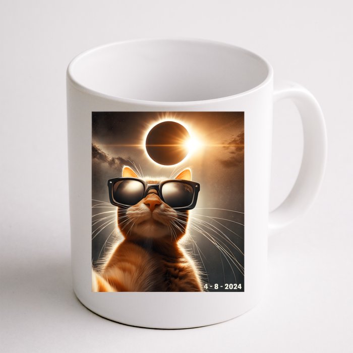 Cat Taking A Selfie With Solar 2024 Eclipse Wearing Glasses Front & Back Coffee Mug