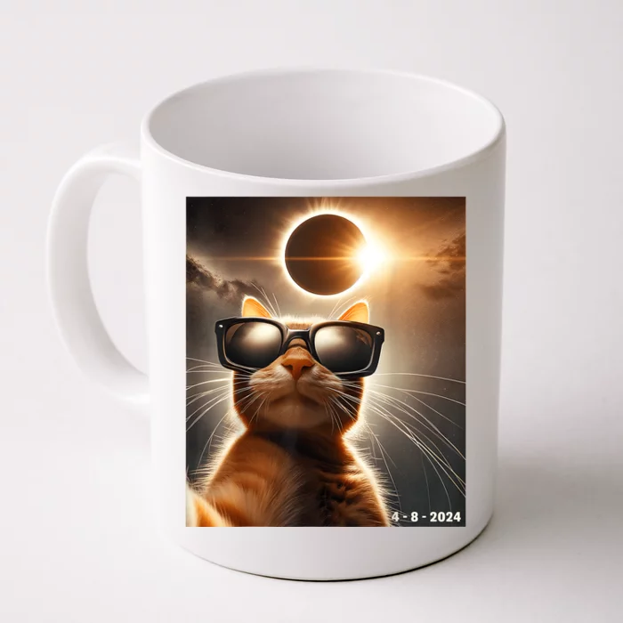 Cat Taking A Selfie With Solar 2024 Eclipse Wearing Glasses Front & Back Coffee Mug