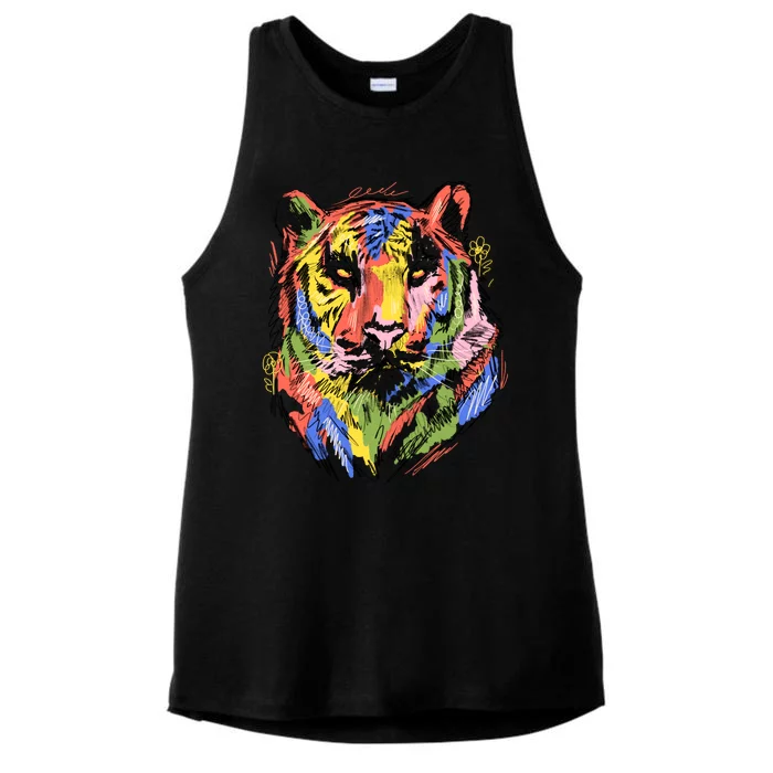 Colorful Tiger Animal Art Ladies Tri-Blend Wicking Tank