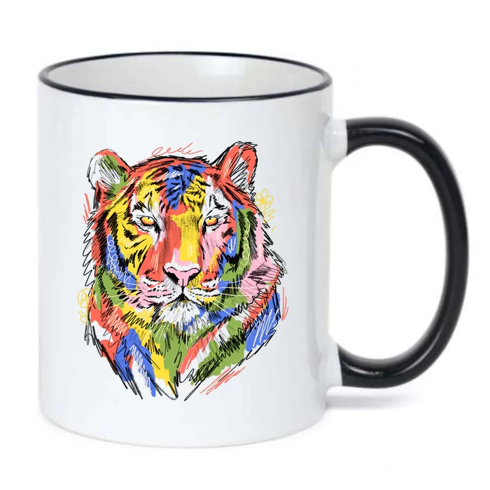 Colorful Tiger Animal Art Black Color Changing Mug