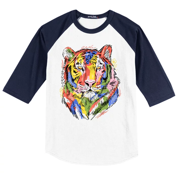 Colorful Tiger Animal Art Baseball Sleeve Shirt