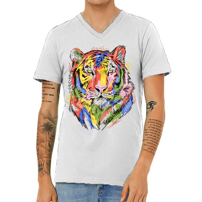 Colorful Tiger Animal Art V-Neck T-Shirt