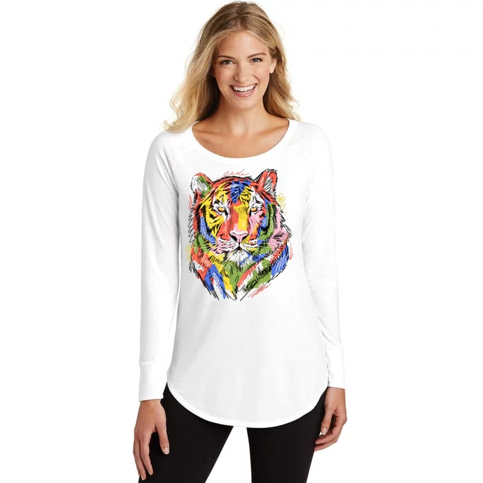 Colorful Tiger Animal Art Women's Perfect Tri Tunic Long Sleeve Shirt