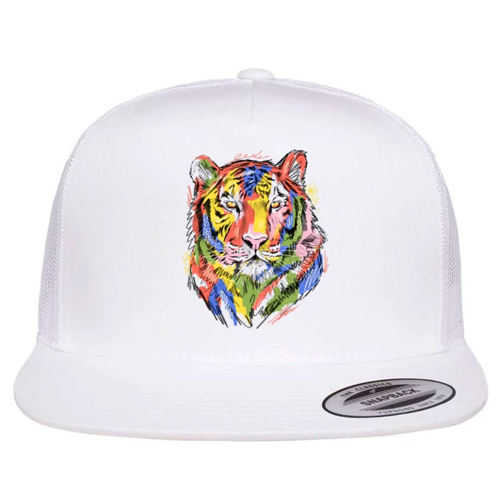 Colorful Tiger Animal Art Flat Bill Trucker Hat