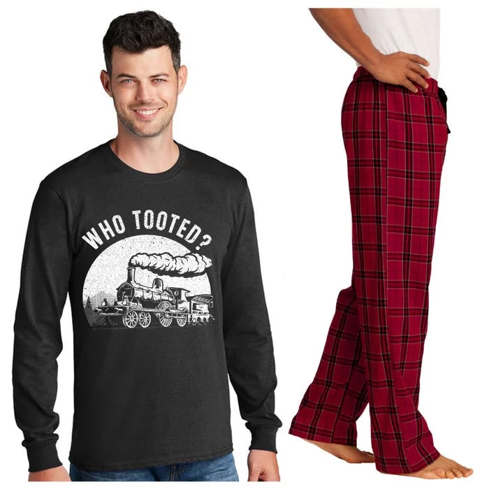 Cute Train Art For Men Women Train Collector Railroad Lover Long Sleeve Pajama Set