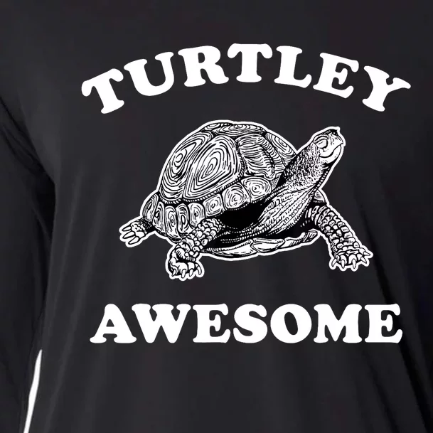 Cute Turtley Awesome Totally Awesome Smiling Turtle Pun Top Cooling Performance Long Sleeve Crew