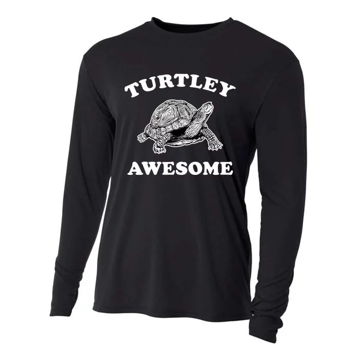 Cute Turtley Awesome Totally Awesome Smiling Turtle Pun Top Cooling Performance Long Sleeve Crew