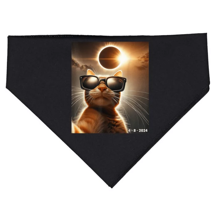 Cat Taking A Selfie With Solar 2024 Eclipse Wearing Glasses USA-Made Doggie Bandana